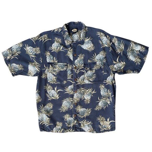 Tommy Bahama Button Down Shirt Men's Med Blue Pineapple 100% Rayon Camp Collar - Picture 5 of 10